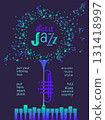 Winter Season Holidays Live Music event vector poster template. Piano, trumpet silhouette, snowflake cartoon illustration. Christmas Jazz Night Tunes Festive Music performance, celebration background 131418997