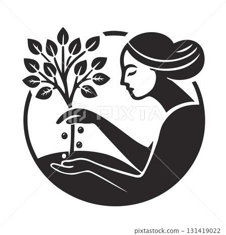 woman planting seeds, representing growth, sustainability, and environment, vector illustration. 131419022