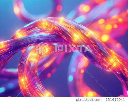 Dynamic illustration of electrified wires and illuminated fiber optics in a high-energy. AI Generated. 131419041
