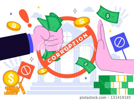 International Anti Corruption Day Illustration Featuring a Stop Giving Money Message with Dollar Coins, Prohibition Sign, and Chains in a Background International Anti Corruption Day Illustration Featuring a Stop Giving Money Message with Dollar Coins, Prohibition Sign, and Chains in a Background 131419185