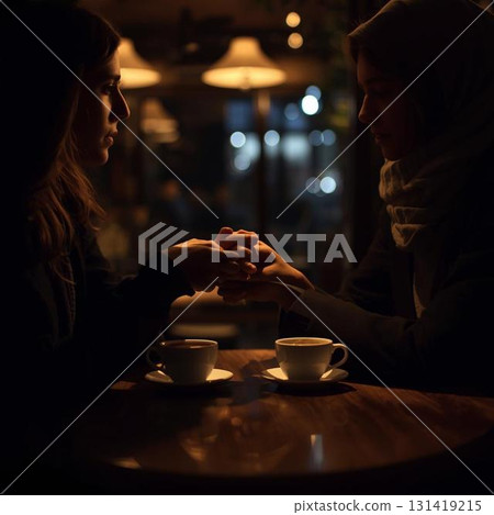 外國夫婦在咖啡館聊天 外國夫婦在咖啡館聊天 131419215