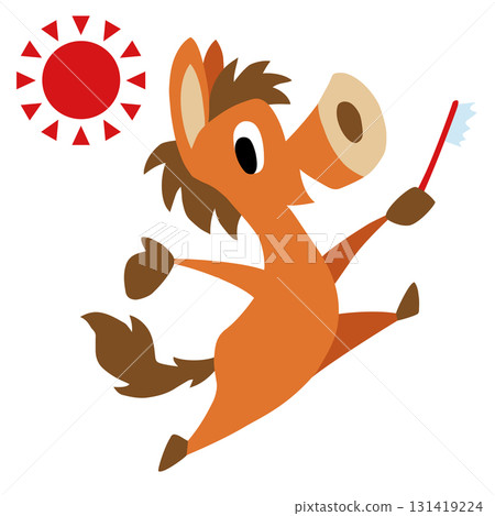 Hand-drawn relaxed horse character (New Year, Year of the Horse, Morning, Good Morning) 131419224