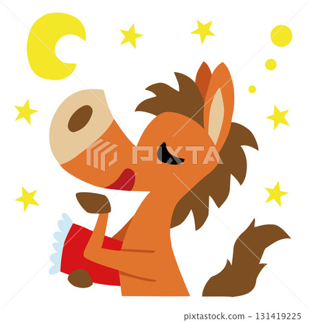 手繪輕鬆的馬角色（新年、馬年、晚安） 131419225