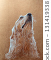 Golden retriever dog Turn up to the sky painted with coloured pencil on kraft paper 131419338