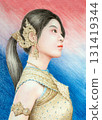 Soft Pastel and Colored pencil paintings, Asian woman wearing Thai classical clothes, Thai traditional dress costumes 131419344