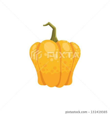 Autumn element. Natural eco pumpkin. Yellow, orange and red, green tree foliage colors fall season, harvest hand drawn element. Vector illustration 131419385