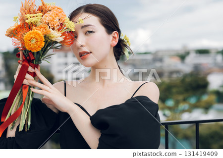 Woman in a black wedding dress Woman in a black wedding dress 131419409
