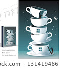 Woman waiting for her lover in a house with overlapping teacups Flat illustration Novel cover, design, vector illustration 2 Woman waiting for her lover in a house with overlapping teacups Flat illustration Novel cover, design, vector illustration 2 131419486