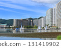 Yachts and buildings at Yanagasaki Lakeside Park on Lake Biwa 131419902