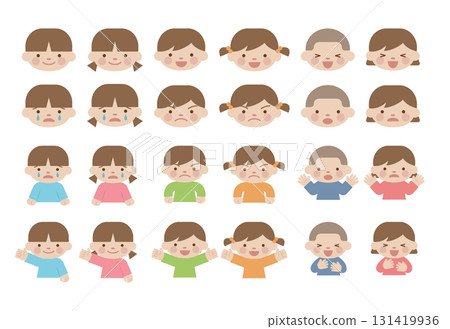 微笑、哭泣、憤怒、驚訝的孩子 131419936