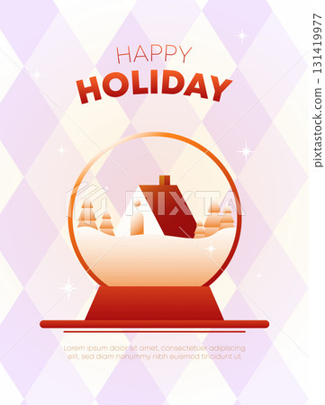 Celebrate the holiday with a magical snow globe featuring a cozy house. Vector illustration Celebrate the holiday with a magical snow globe featuring a cozy house. Vector illustration 131419977