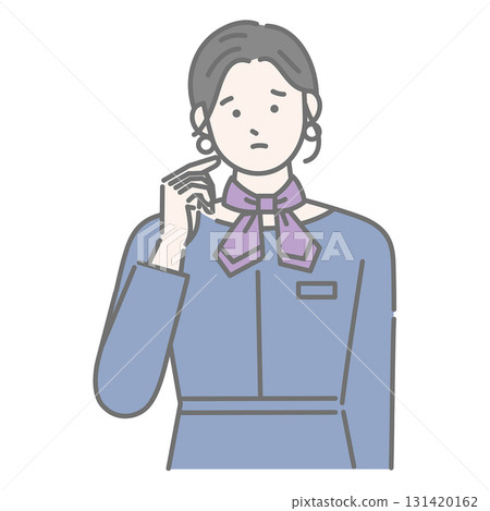 接待處的一位女士做出思考的手勢 131420162