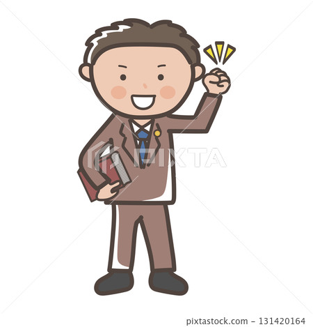 Full-body illustration of a motivated male lawyer posing with his fist in the air Full-body illustration of a motivated male lawyer posing with his fist in the air 131420164