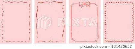 Red and pink vintage ribbon frames for Valentine cards, wedding invitations and Christmas cards 131420637
