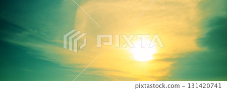 Colorful cloudy sky at sunset. Gradient color. Sky texture. Abstract nature background. Horizontal banner 131420741
