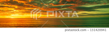 Dramatic sunset over the sea. Gradient color. Horizontal banner Dramatic sunset over the sea. Gradient color. Horizontal banner 131420941