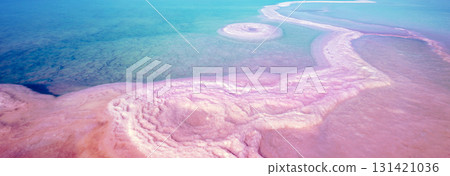 Dead Sea salty shore. Texture of the Dead Sea. Sea nature background. Horizontal banner Dead Sea salty shore. Texture of the Dead Sea. Sea nature background. Horizontal banner 131421036