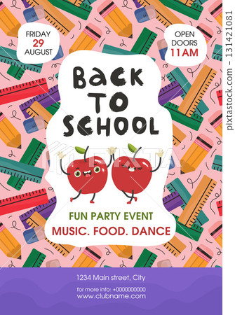 Back to school template vector poster background. Two red apples are dancing Back to school template vector poster background. Two red apples are dancing 131421081