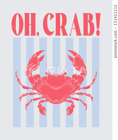 Crab or crayfish Vintage Coastal Italian print. Minimalist hand drawn poster. Seafood shop logo, signboard, restaurant menu, fish market, banner. Mediterranean vintage summer card. Sicilia sea market 131421112