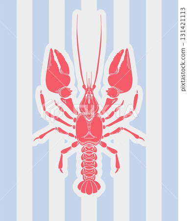 Lobster or crayfish Vintage Coastal Italian print. Minimalist hand drawn poster. Seafood shop logo, signboard, restaurant menu, fish market, banner. Mediterranean vintage summer card. Lobster or crayfish Vintage Coastal Italian print. Minimalist hand drawn poster. Seafood shop logo, signboard, restaurant menu, fish market, banner. Mediterranean vintage summer card. 131421113