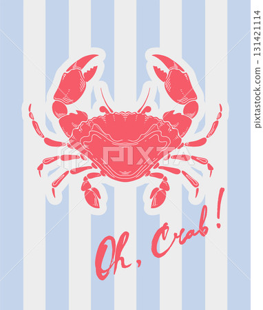 Crab or crayfish Vintage Coastal Italian print. Minimalist hand drawn poster. Seafood shop logo, signboard, restaurant menu, fish market, banner. Mediterranean vintage summer card. Sicilia sea market 131421114