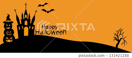Halloween pumpkin and star decorative frame, Halloween decoration illustration 131421288
