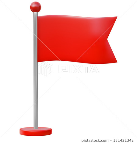 Red flag on flagpole 3D vector icon, realistic map geotag, travel navigation interface symbol, GPS location mark pointer Red flag on flagpole 3D vector icon, realistic map geotag, travel navigation interface symbol, GPS location mark pointer 131421342