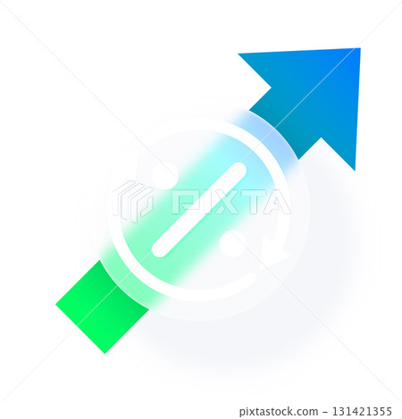 Percent growth chart line graph with glassmorphism effect, transparent blur button on green blue gradient arrow graphic Percent growth chart line graph with glassmorphism effect, transparent blur button on green blue gradient arrow graphic 131421355