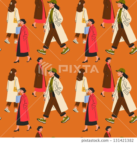 Seamless Pattern of Stylish Women in Fall Outfits Seamless Pattern of Stylish Women in Fall Outfits 131421382