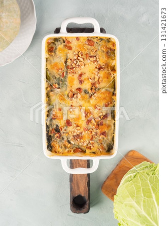 Baked squash and savoy cabbage casserole vegetarian lasagna 131421673
