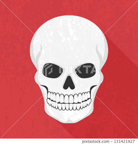Evil human skull icon on red background. Skull emblem. Vector illustration 131421927