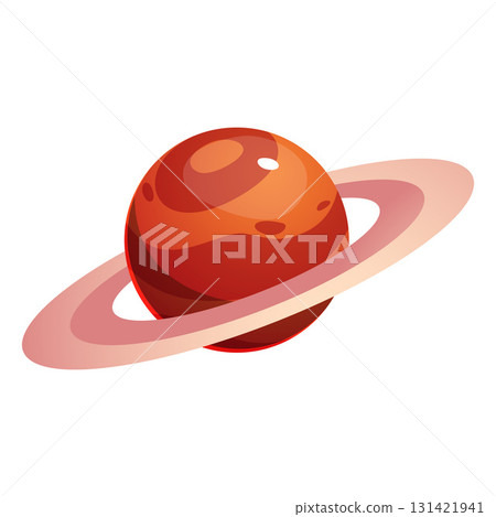 Saturn planet flat vector icon, planet of the Solar System, space red sphere with circles, astronomy education, cosmos 131421941