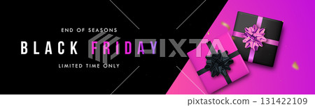 Bold promotional design featuring festive gift boxes, vibrant co 131422109