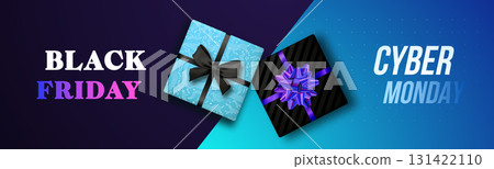 Bold design contrasts Black Friday and Cyber Monday with vibrant Bold design contrasts Black Friday and Cyber Monday with vibrant 131422110