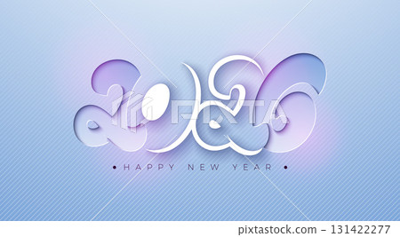 Happy New Year 2026 Greeting Card Design with Cut Out Number on Light Blue Background. Christmas Holiday Celebration Illustration with Logo Typography for Calendar, Flyer, Banner, Poster, Party Happy New Year 2026 Greeting Card Design with Cut Out Number on Light Blue Background. Christmas Holiday Celebration Illustration with Logo Typography for Calendar, Flyer, Banner, Poster, Party 131422277