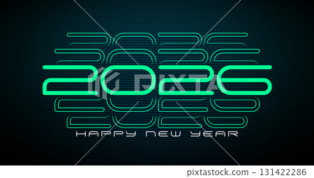 Happy New Year 2026 Greeting Card Design with Futuristic Multiplying Typography Number on Black Background. Vector Christmas Holiday Season Illustration for Calendar, Celebration Poster, Party Happy New Year 2026 Greeting Card Design with Futuristic Multiplying Typography Number on Black Background. Vector Christmas Holiday Season Illustration for Calendar, Celebration Poster, Party 131422286