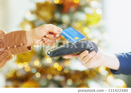 Holiday Contactless Payment with Blue Credit Card Holiday Contactless Payment with Blue Credit Card 131422480