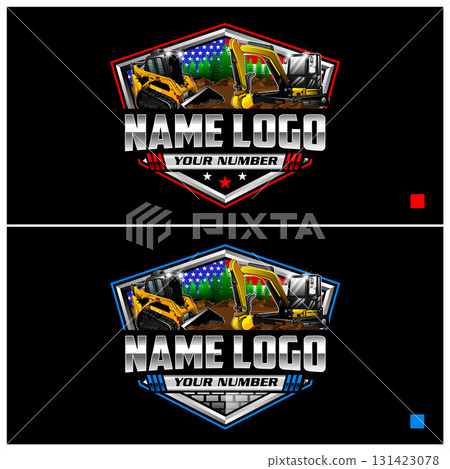 skid steer and excavator logo vector, land clearing machine logo vector 131423078