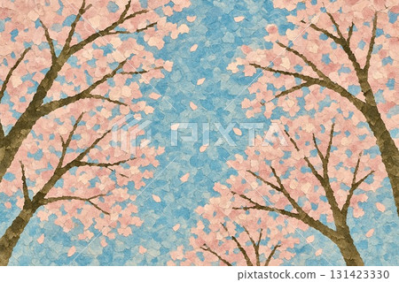 盛開的櫻花，櫻花樹，櫻花隧道，拼貼風格 131423330
