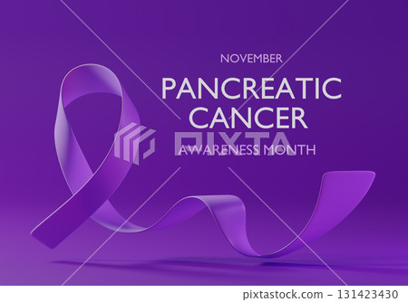 Pancreatic Cancer Awareness Month Purple Ribbon. Banner with a realistic pancreatic cancer awareness Purple Ribbon. Design template for for posters, banners and social networks, infographic magazines  131423430