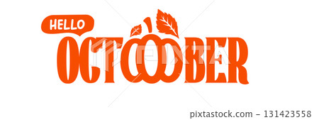 Hello October text with pumpkin isolated on transparent background. Hello October sticker png, label png, banner, poster design template Hello October text with pumpkin isolated on transparent background. Hello October sticker png, label png, banner, poster design template 131423558