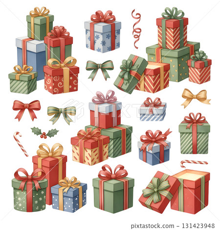 Christmas objects gifts illustration set. Watercolour illustration design. 131423948