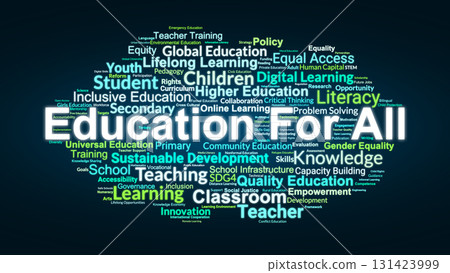 Education For All (EFA) Word Cloud. Key Terms On Literacy, Equity, Quality Education, Inclusion, Access, And Sustainable Development Goals In Global Learning Systems. Education For All (EFA) Word Cloud. Key Terms On Literacy, Equity, Quality Education, Inclusion, Access, And Sustainable Development Goals In Global Learning Systems. 131423999