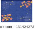 Orange and red autumn leaves and Japanese pattern background night_horizontal 131424278