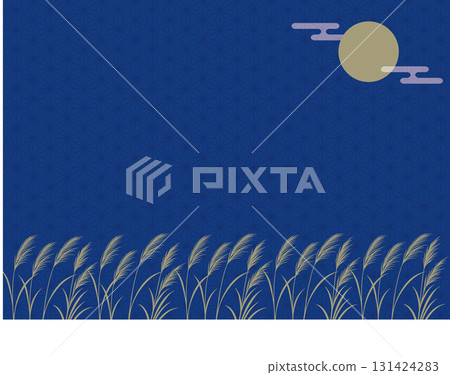 夜風與滿月中搖曳的芒草_麻葉圖案背景 131424283