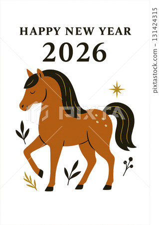 Stylish 2026 Chinese Zodiac Horse New Year's Card Template 131424315