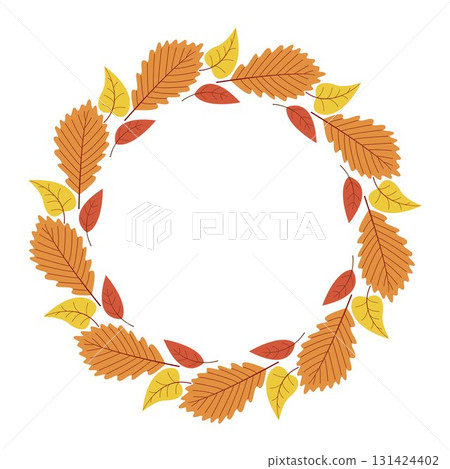 Bright, colorful autumn leaf wreath 131424402