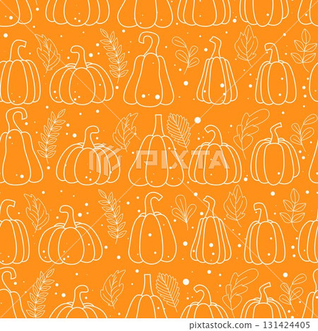 Cozy autumn seamless pattern with pumpkin and leaf silhouettes 131424405