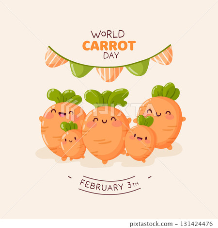 World carrot day banner with funny carrots dancing. Isolated vector illustration 131424476