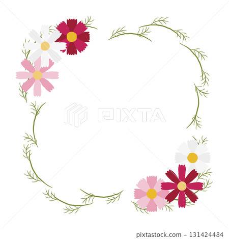 Elegant design frame of cosmos flowers and leaves Elegant design frame of cosmos flowers and leaves 131424484